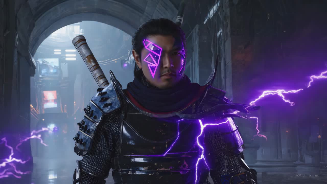 Cyberpunk Samurai Cyborg with Neon Accents