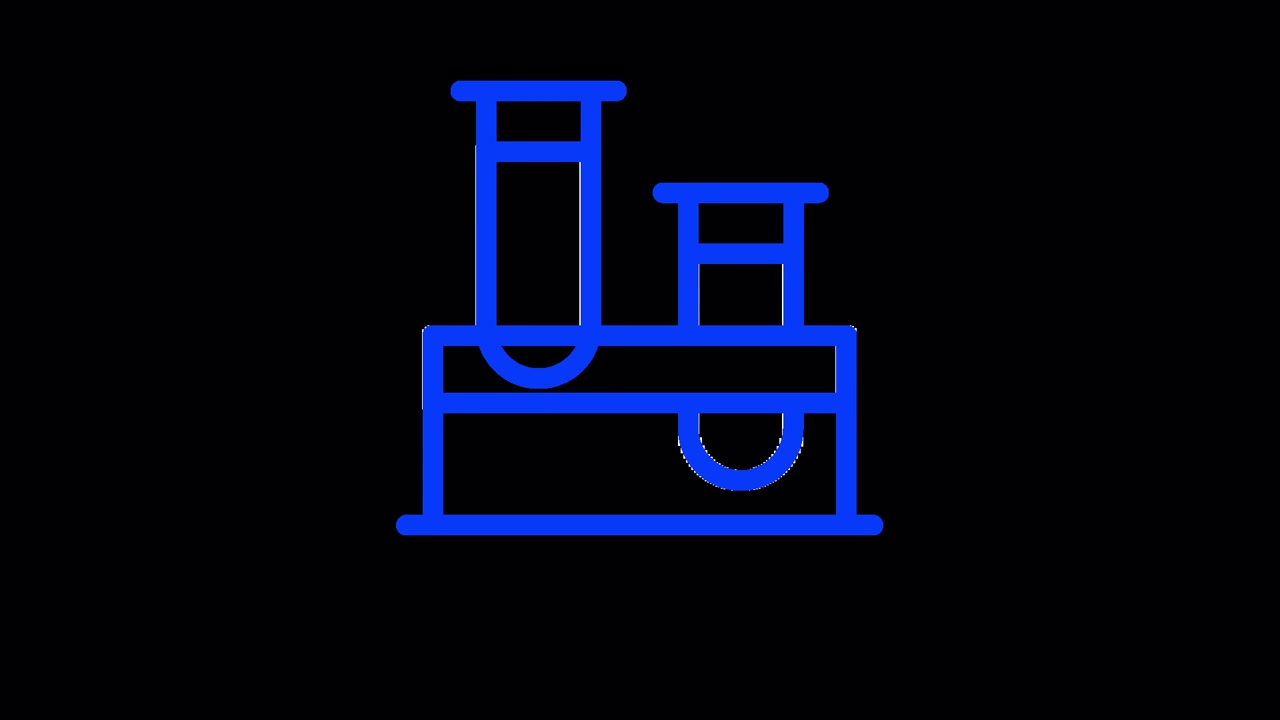 Icono de tubos de ensayo azules animados en una gradilla de laboratorio