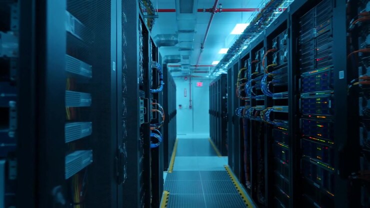 Rows of Server Racks in a Modern Data Center
