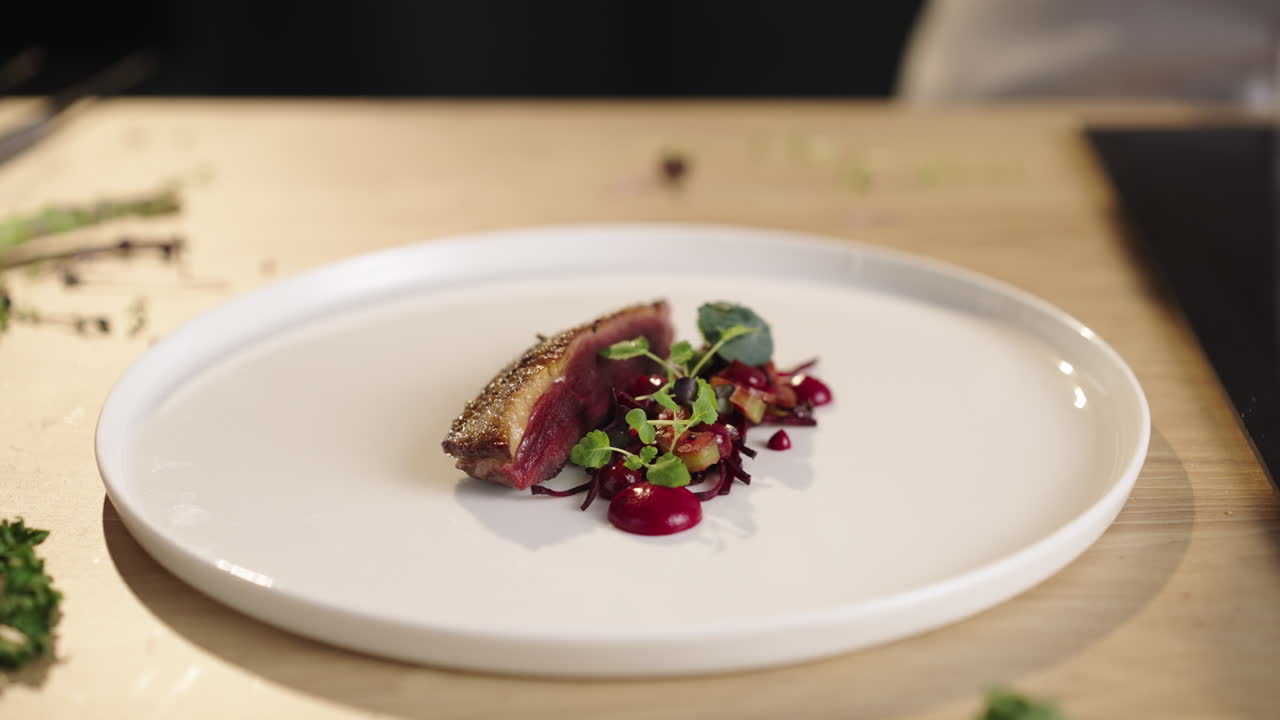 Seared Duck Breast with Beetroot and Microgreens