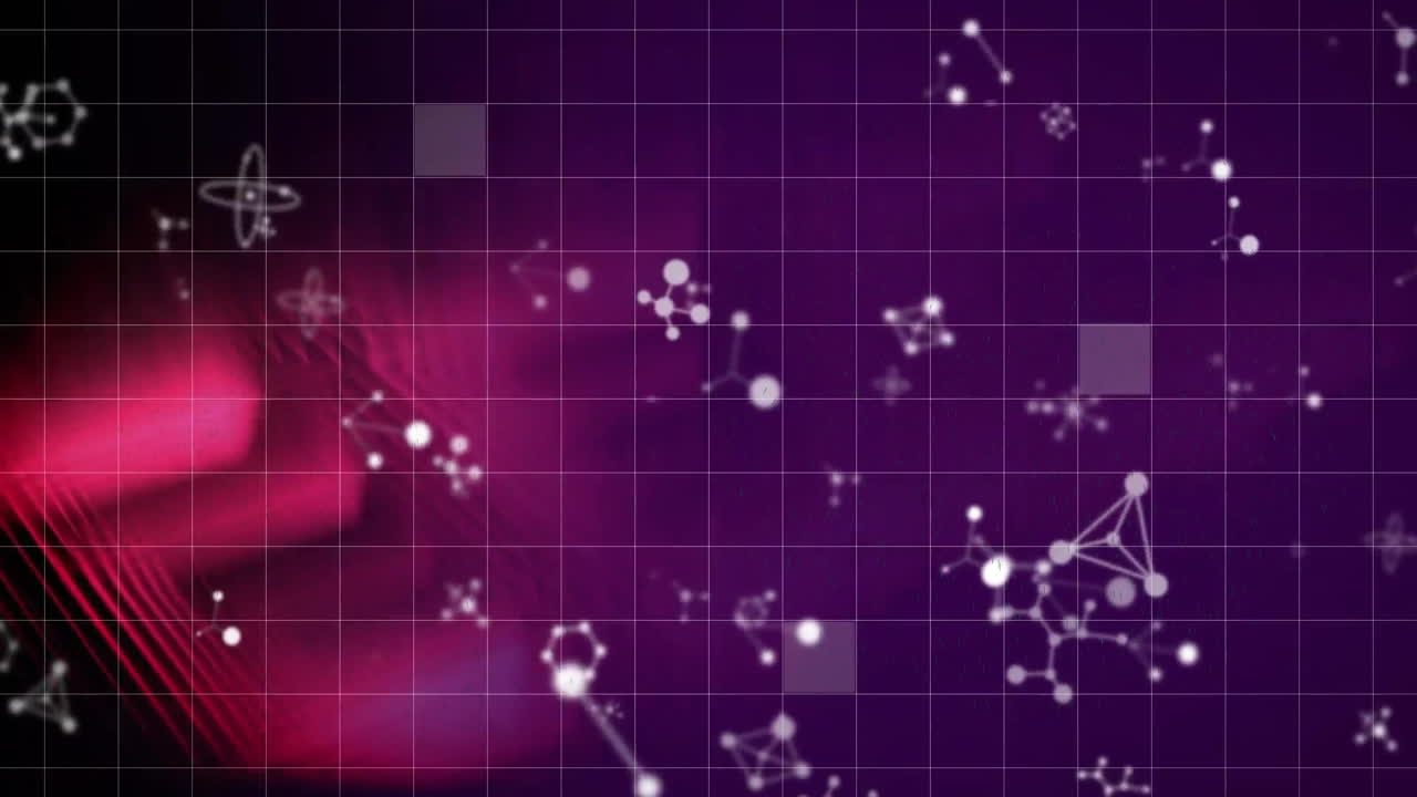 Animation of molecules and data processing over dark background
