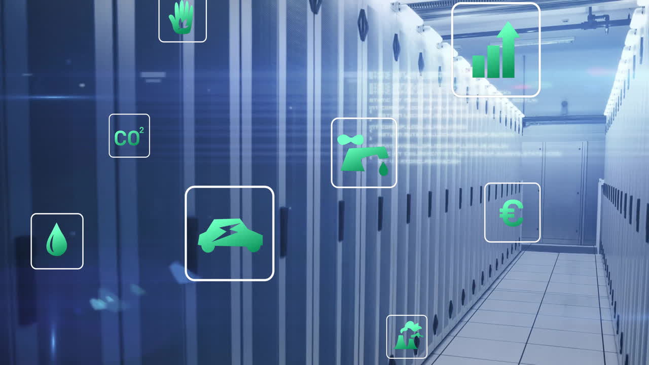 에코 아이콘의 애니메이션 및 컴퓨터 서버를 통해 디지털 데이터 처리