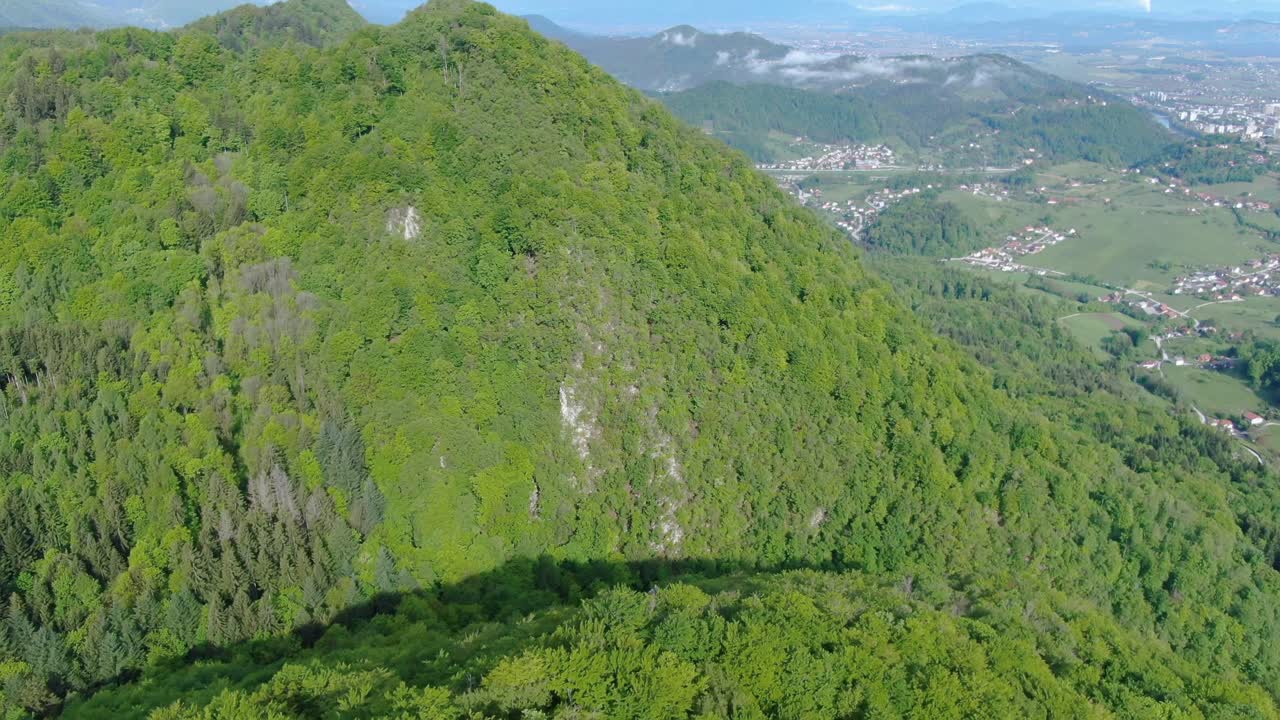 Kocevje, middle-range mountains and untouched forest in the Alps. Aerial view
