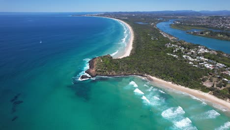 scenic landscape of fingal headland in nsw, australia - aerial drone shot