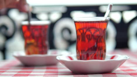 turkish tea on a checkered table