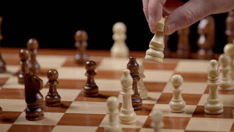 chess game moves, knight takes pawn, knight takes knight, close up slow motion