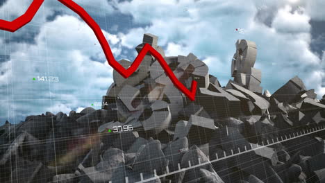 animation of financial data processing over dollar symbols and sky with clouds