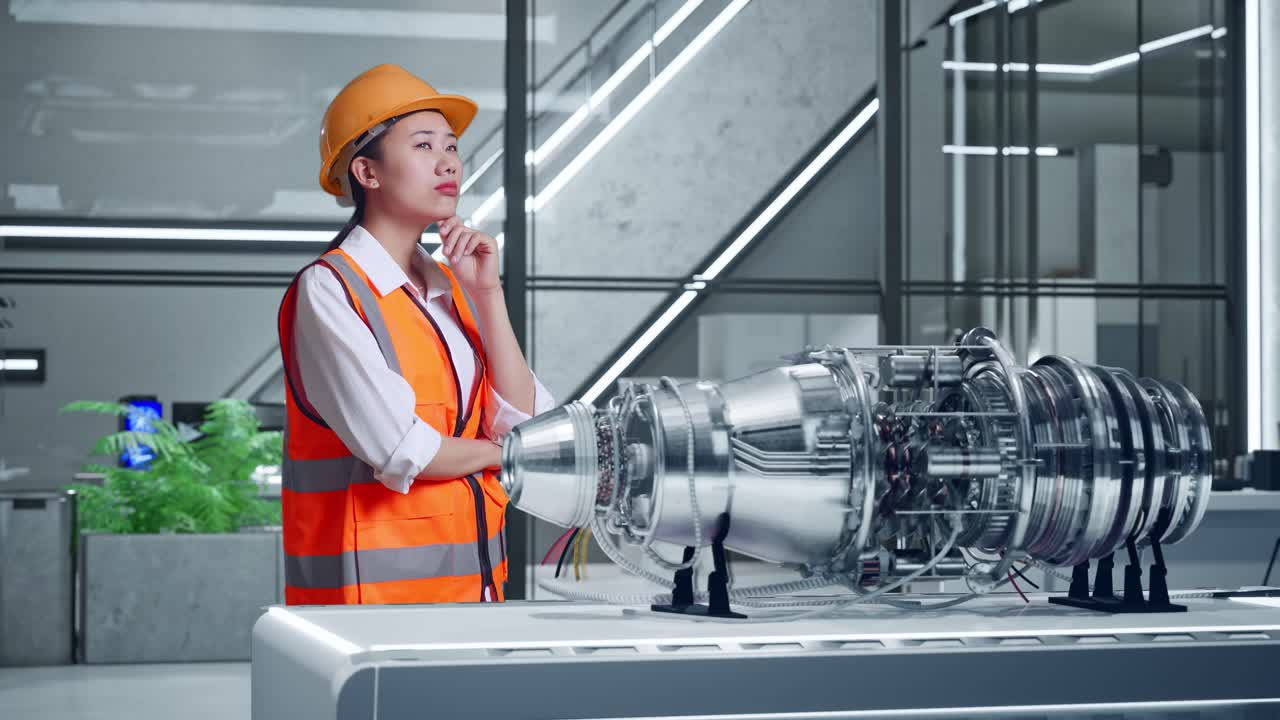 инженер, исследующий прототип реактивного двигателя