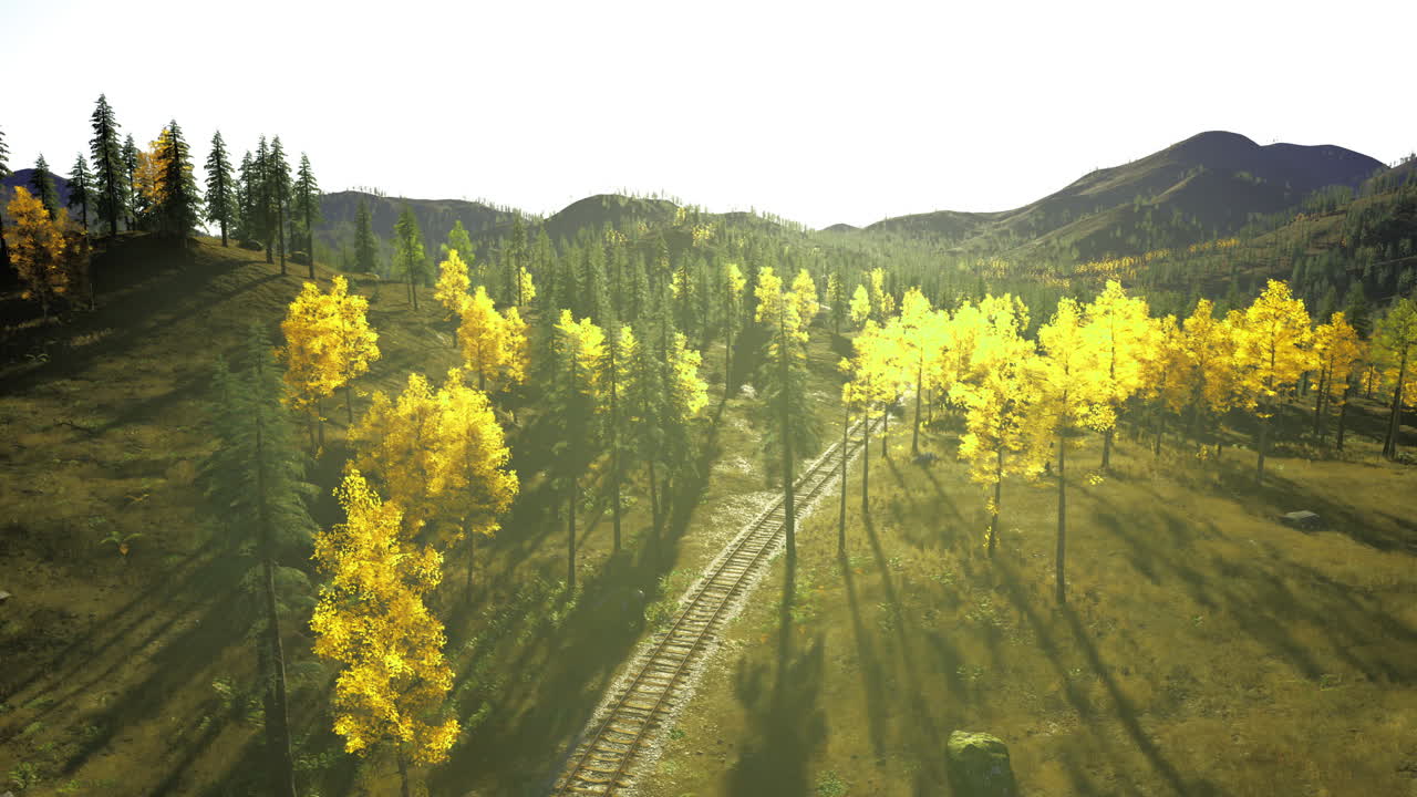 Beautiful autumn landscape with vibrant yellow trees and a winding path
