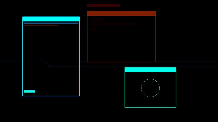 Abstracte digitale interface met geanimeerde datavensters