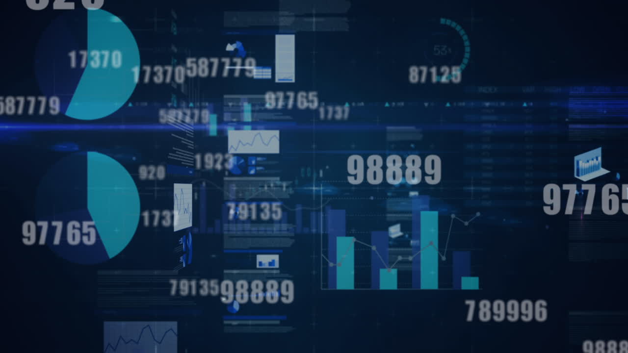 animación del procesamiento de datos financieros sobre un fondo negro
