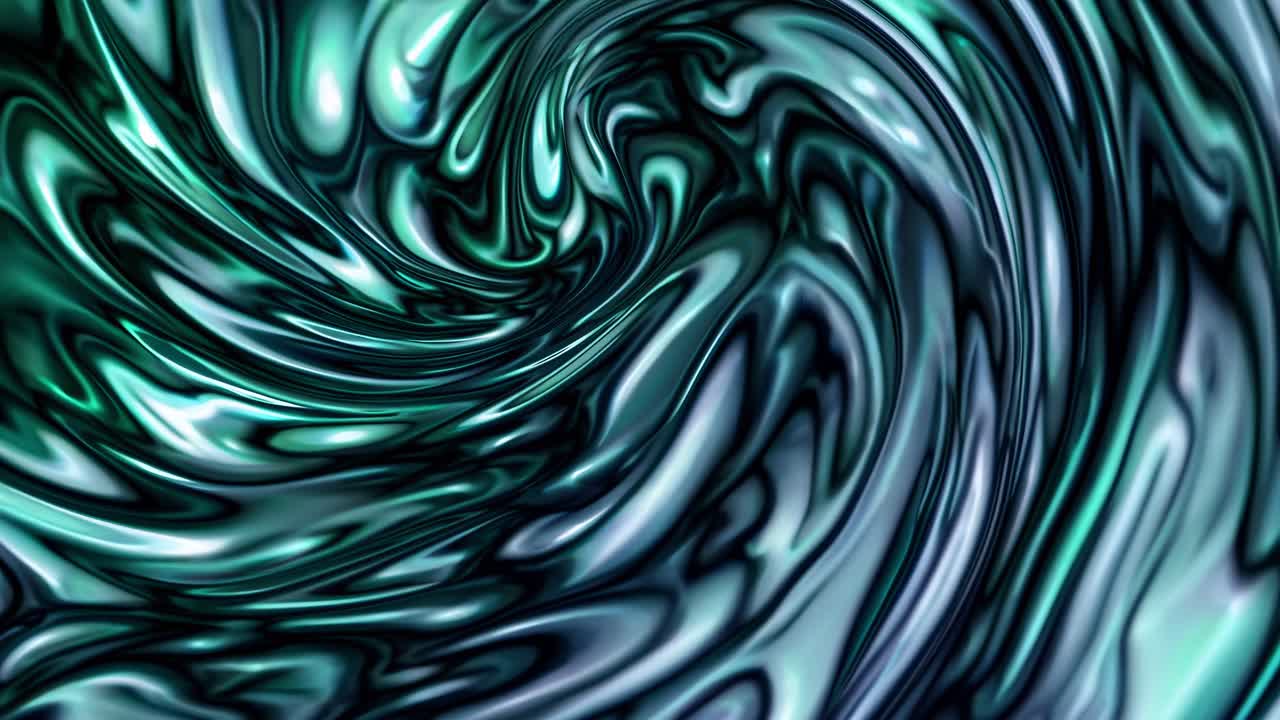 Abstract animation featuring swirling, emerald green liquid waves creating a mesmerizing visual experience, perfect for various multimedia projects