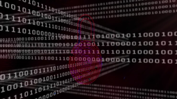 Animation of binary code and digital padlock on black background