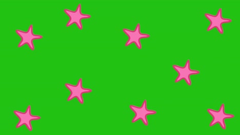 texto de venta flash sobre formas abstractas contra múltiples estrellas rosadas en fondo verde