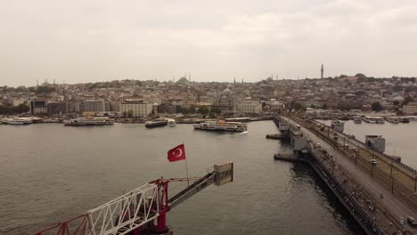 aerial drone footage of galata bridge and istanbul