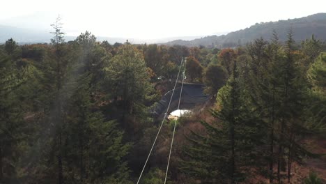 persiguiendo la tirolesa a través del bosque y una buena vista