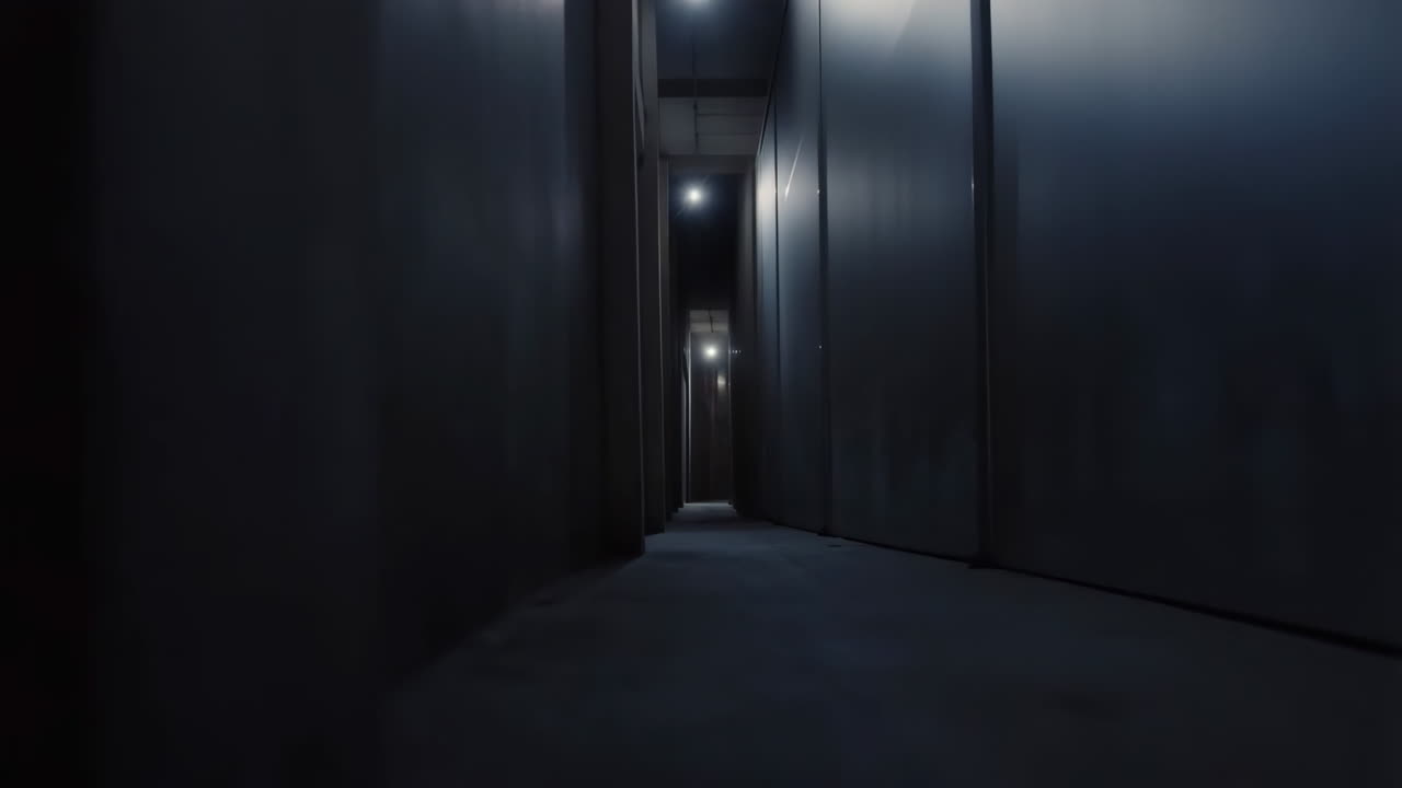 Long, Dark and Narrow Hallway with Dim Lighting