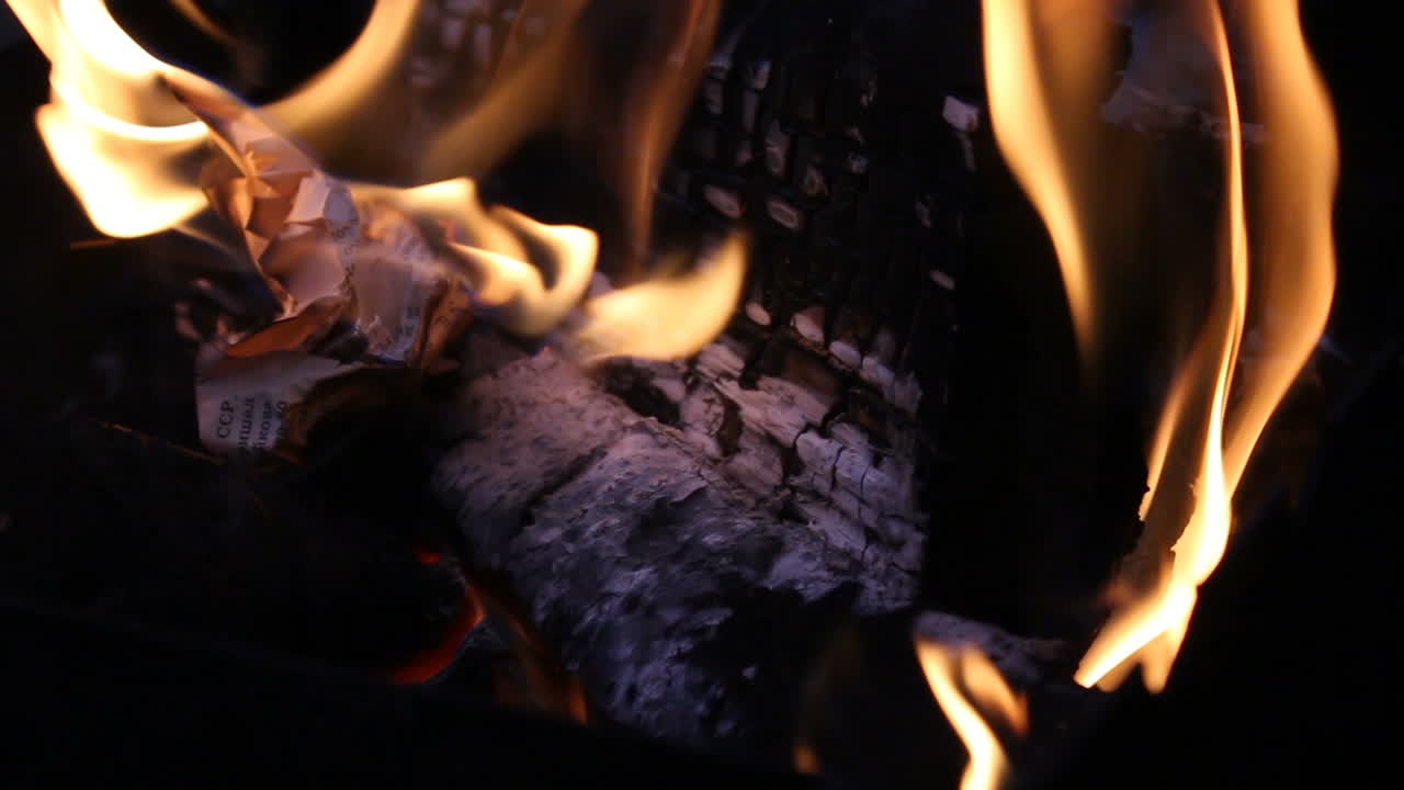 Closeup Of Paper Burning. Flame when burning the paper in the bonfire