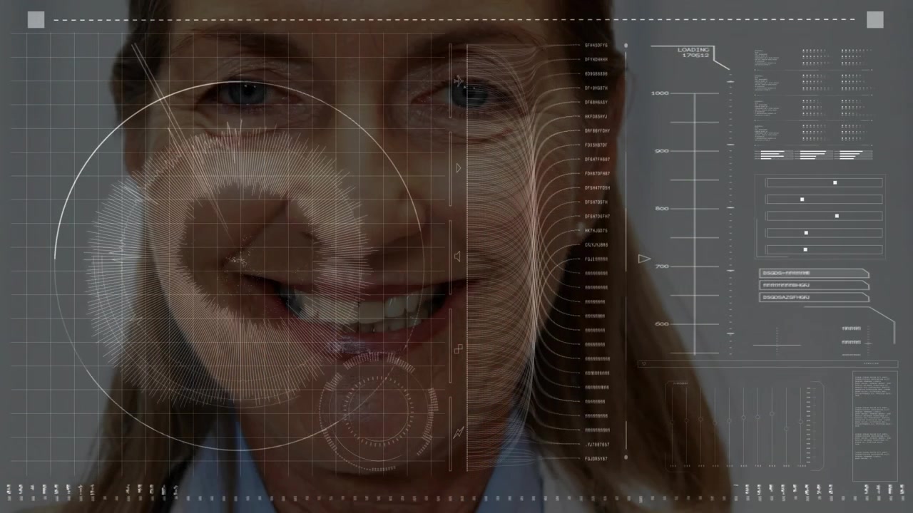 Senior doctor with steth moving up camera tightening HUD animating around smiling to build trust