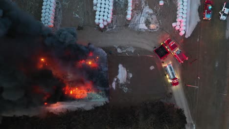 farm building fire with fire department response