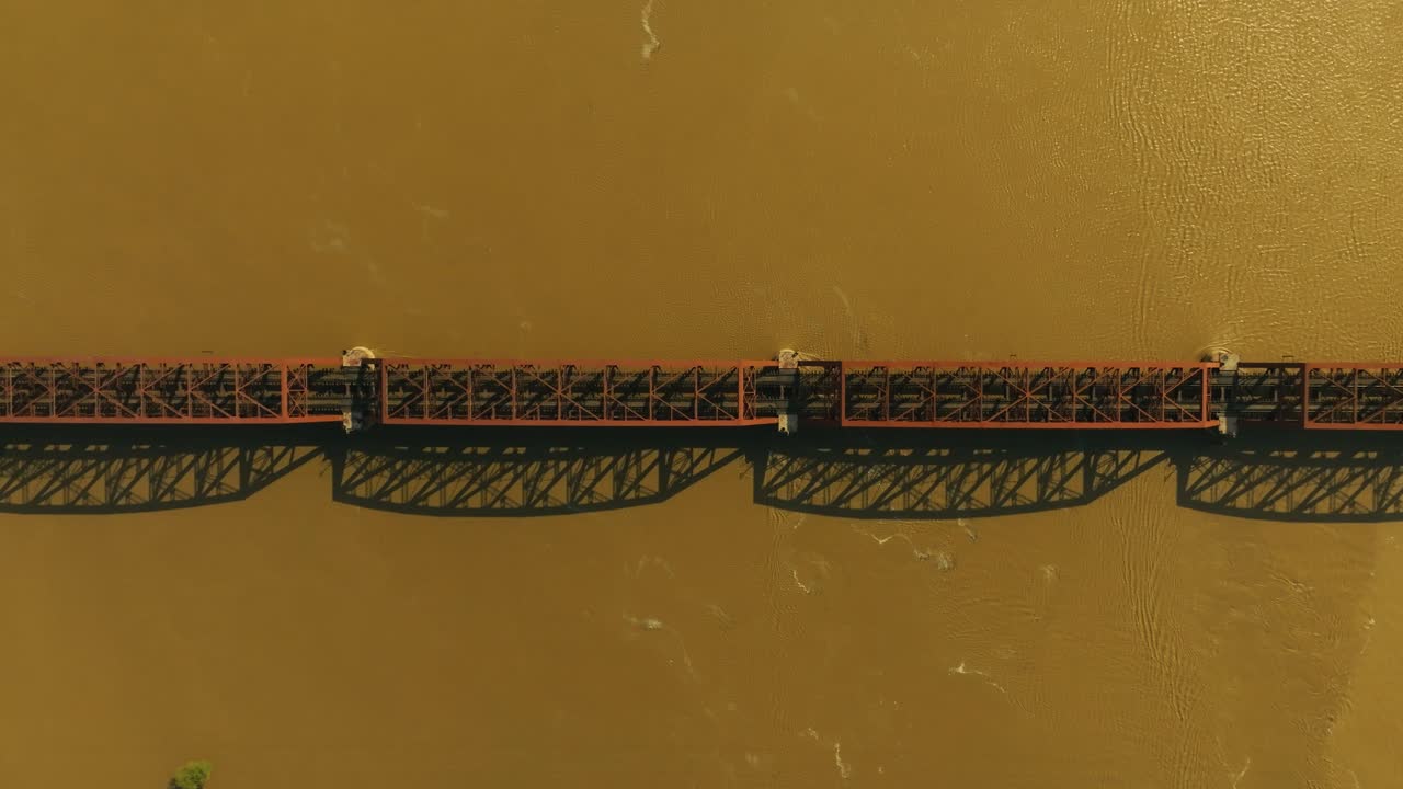 aerial view of bridge crossing flooded River Sutlej Bahawalpur Punjab