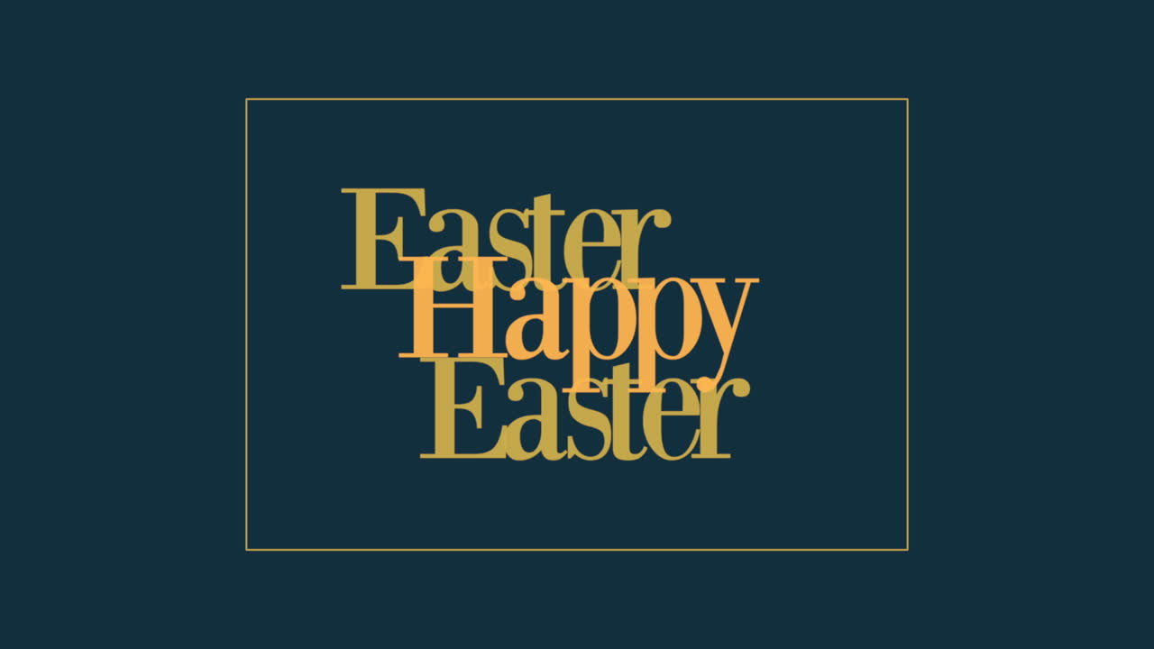 Happy Easter text in frame on fashion blue gradient