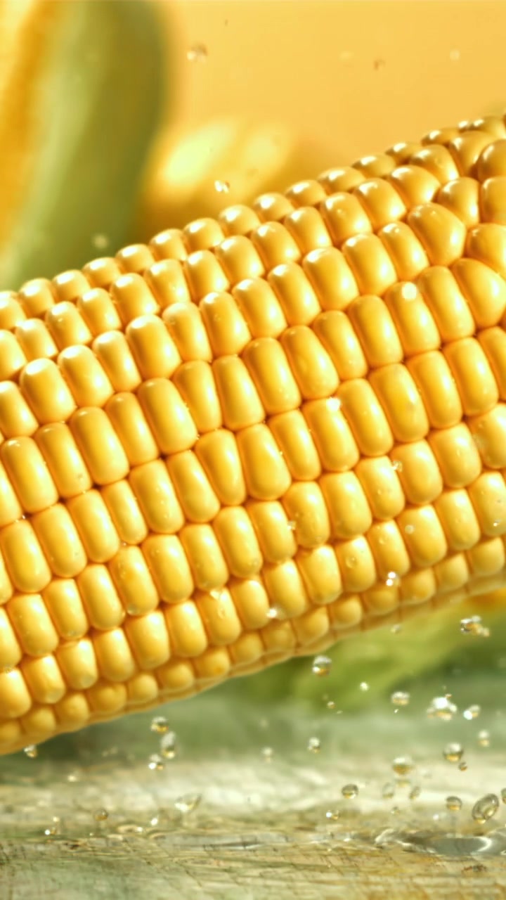 Water Splashing on a Fresh Ear of Corn in Slow Motion