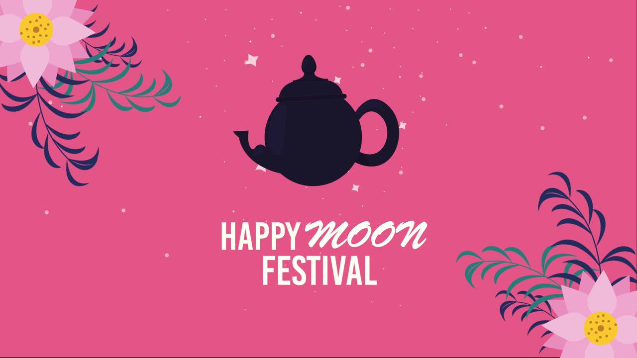 happy moon festival lettering with teapot