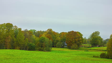 el tiempo pasa, las estaciones cambian, la escena rural del verano se convierte en otoño e invierno.