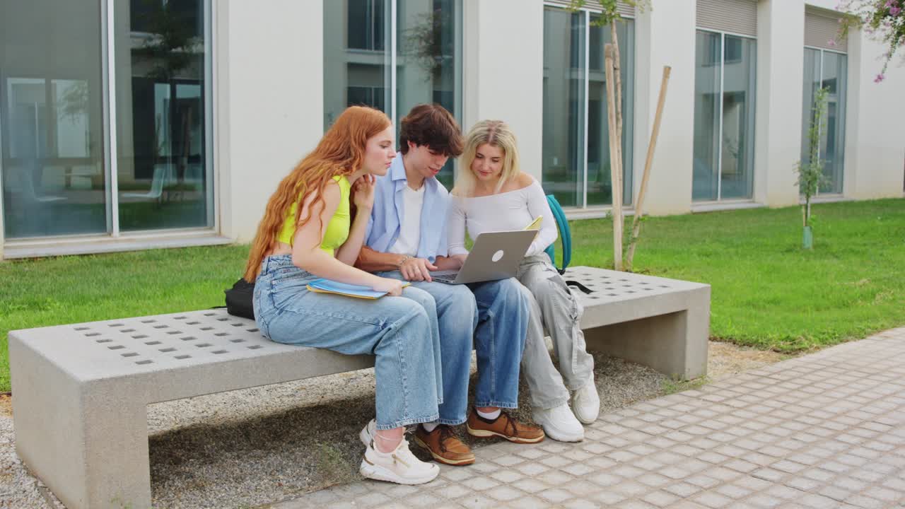 Gruppe af studerende, der studerer sammen på campus