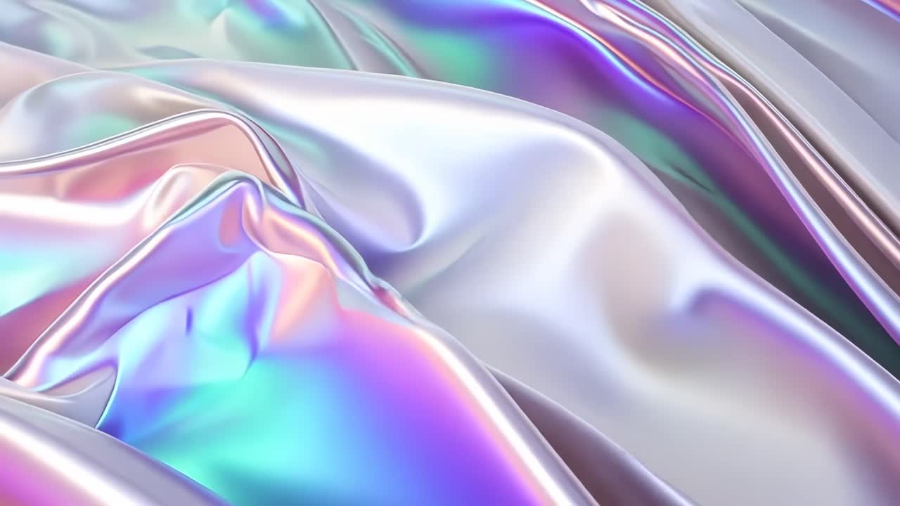 Close-up video of iridescent fabric with flowing, wavy texture