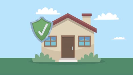 animación del servicio de seguros con casa y escudo