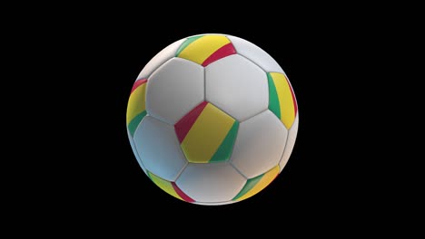 bola de futebol com bandeira da guiné, em fundo preto loop alpha. renderização 3d