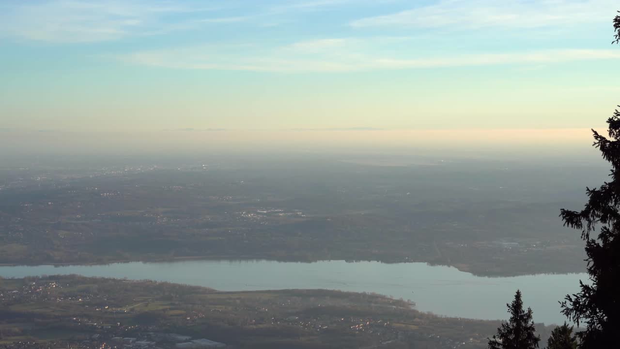 Aerial zoom out view of campo dei fiori Varese at sunset, Lombardy