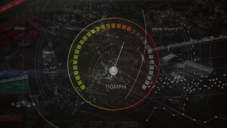 Animation-Des-Scope-Scannens-Und-Netzwerks-Von-Verbindungen-über-Dem-Stadtbild