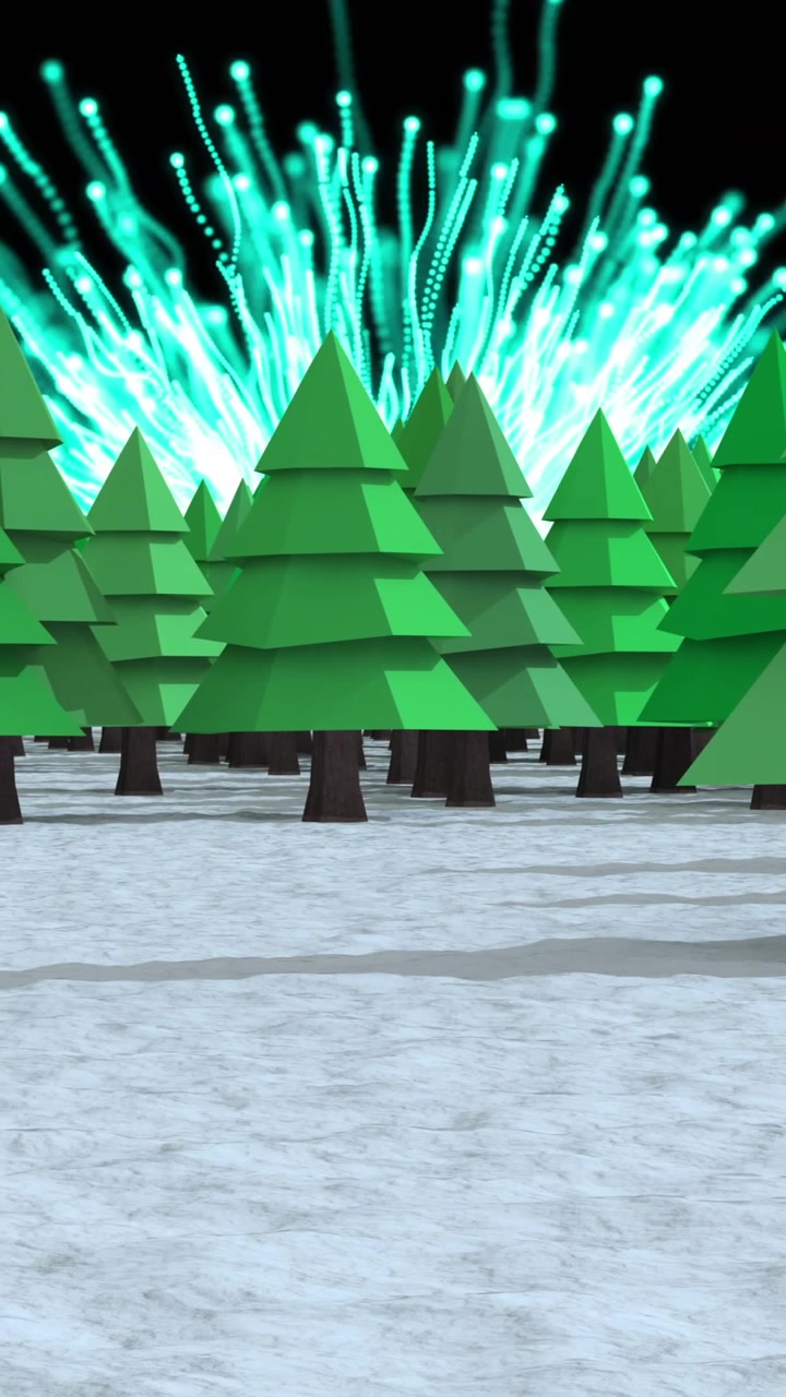 Animation of snow falling over fir trees and winter scenery