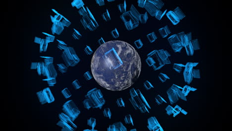 holographic sphere of computers rotating around planet earth