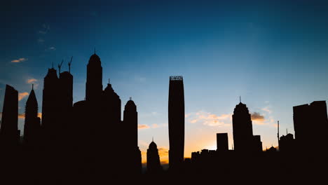 dubai skyline silhouette at sunrise/sunset