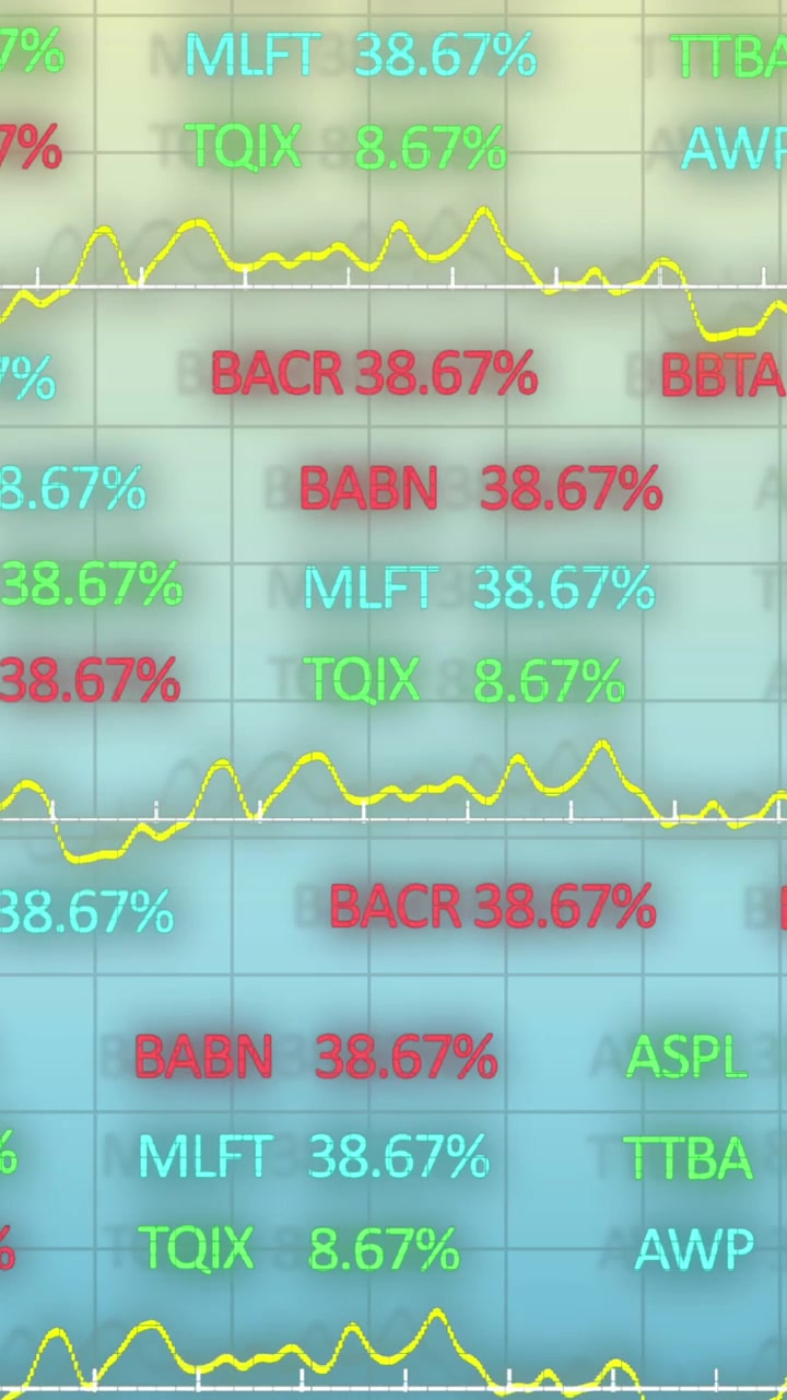 Animazione di tabellone di trading multicolore su motivo a griglia su sfondo blu