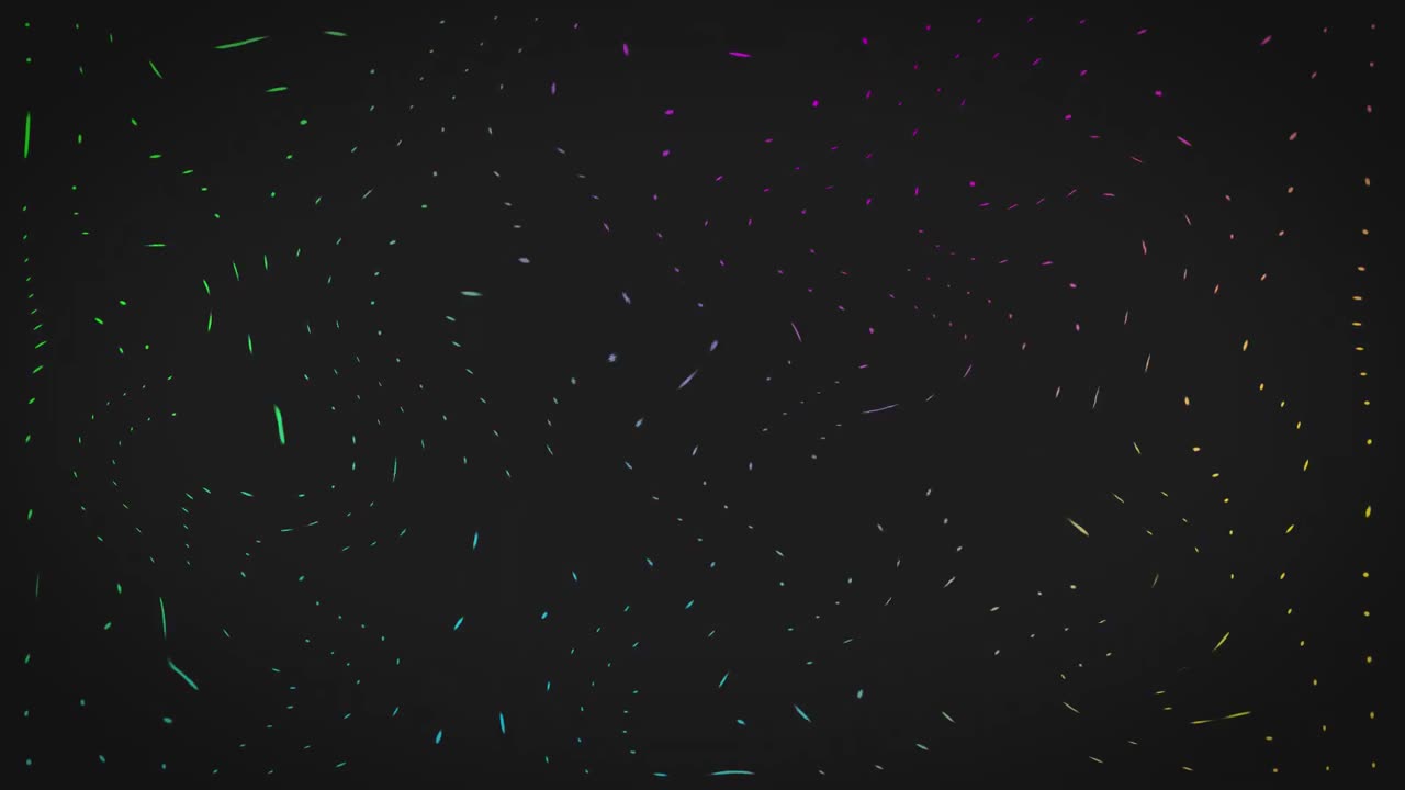 animación de puntos brillantes y líneas de luz colorida que se mueven rápidamente sobre un fondo negro