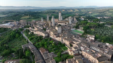 views over the medieval town of san gimignano in tuscany showing the towers and historical buildings, italy