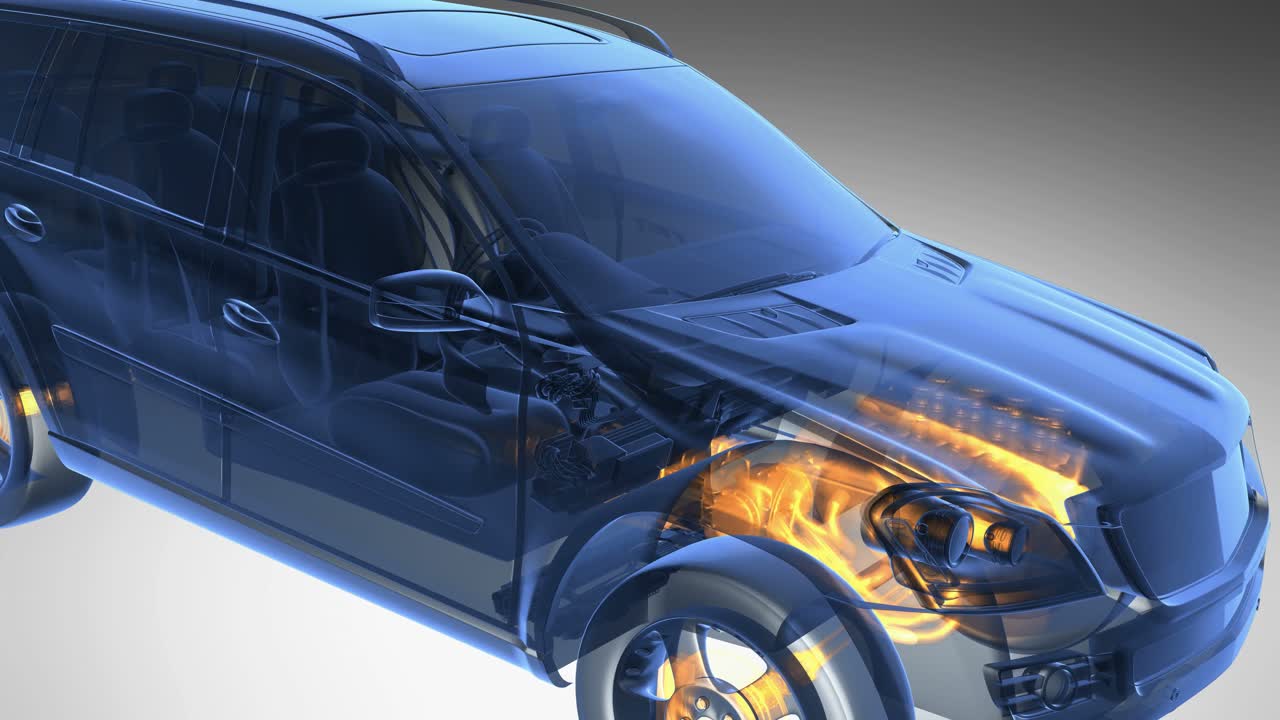 투명한 차가 회전합니다.