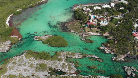 Drone-flight-over-beach,-nature-and-ocean-in-Mexico