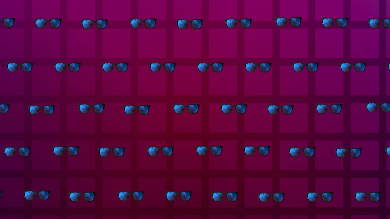 animación de gafas sobre un fondo a cuadros púrpura