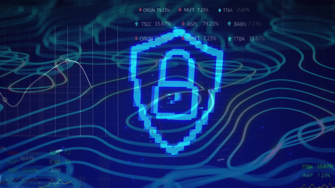 animación del candado y procesamiento de datos y red de conexiones