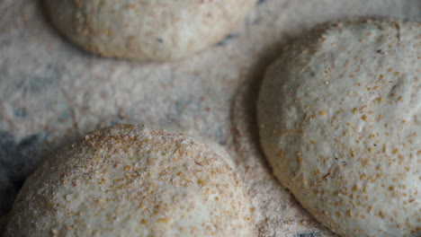 slow mo pan of sourdough bread dough resting before ready to be formed into home made pizza's