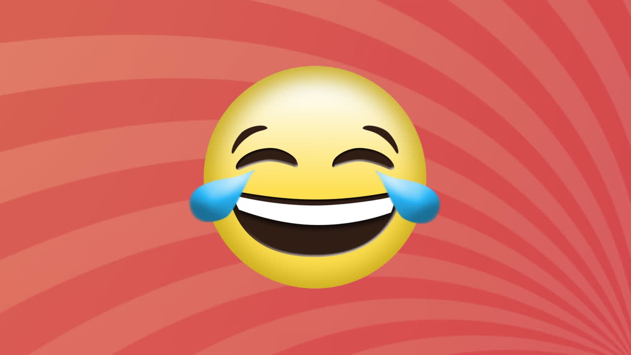 animación del icono del emoji sonriente sobre el fondo del patrón de rayas