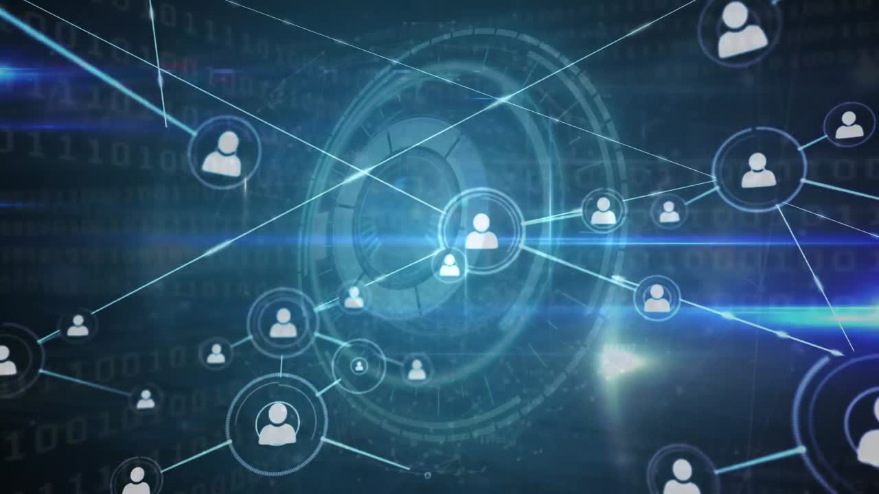 animación de la red de conexiones con procesamiento de datos sobre el escaneo de alcance sobre fondo negro