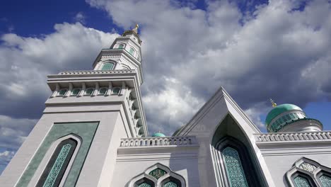 moscow cathedral mosque against the moving clouds, russia -- the main mosque in moscow, new landmark