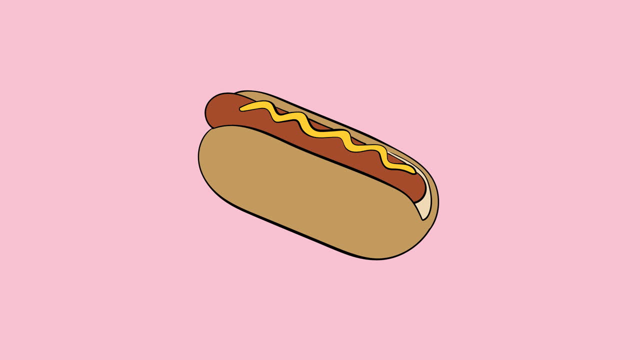 animación de un perrito caliente en movimiento sobre un fondo rosa